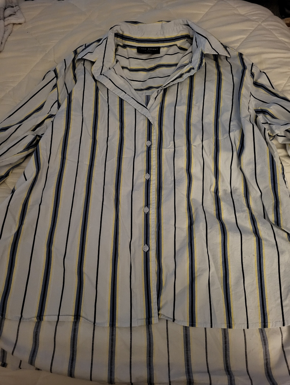 Lane Bryant Light Blue Striped Button-Down with Navy & Yellow Stripes